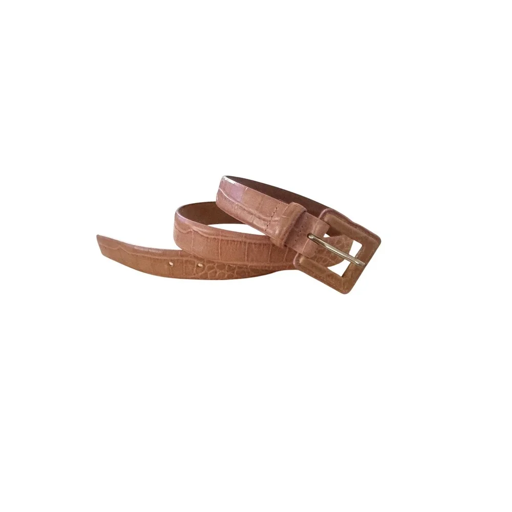 Tanner Italy 90s Leather Belt Croc Embossed Terracotta Pink Square Buckle Sz L